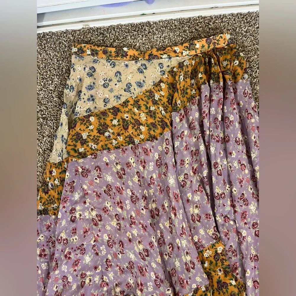 Zara Floral Patchwork Hi-Lo Flowy Boho Gypsy Skirt Blogger Favorite Size Medium - Picture 4 of 7